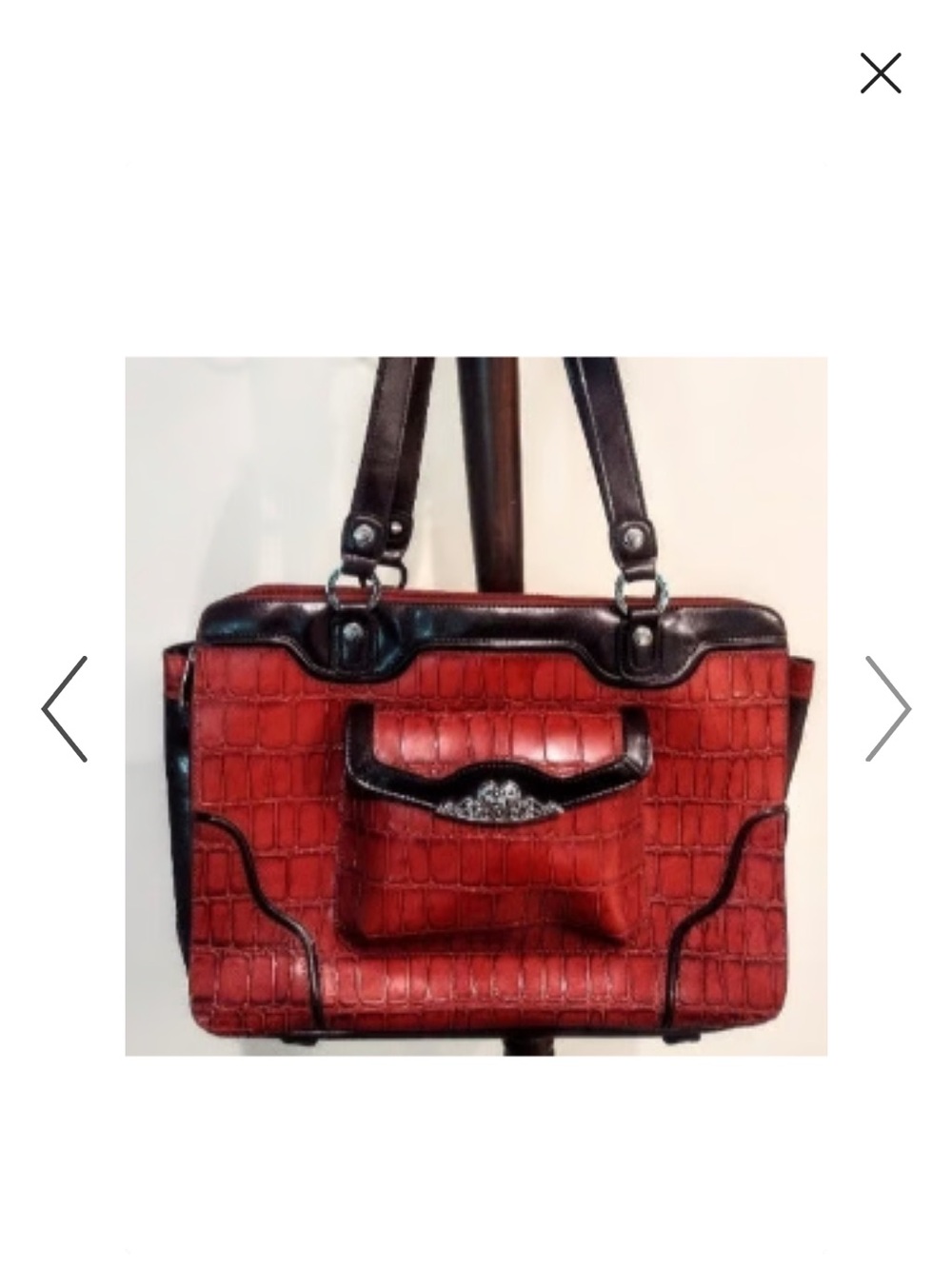 M& C Women’s Croc-Embossed Leather Tote in Burnt Orange with Dark Brown Trim